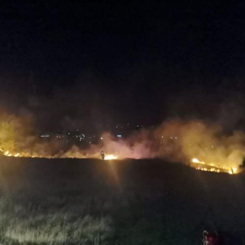 Pompierii clujeni intervin pentru stingerea unui incendiu de vegetație și anvelope uzate în Baciu