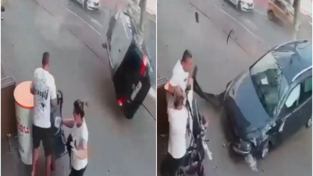 Moment de panică pentru o familie din Galați: mașină scăpată de sub control a ajuns pe trotuar
