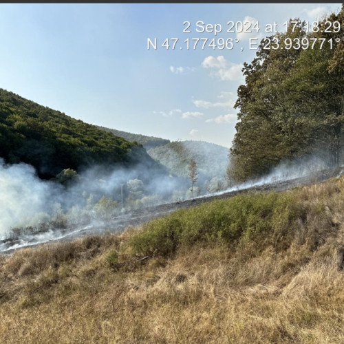 Pompierii din Dej intervine pentru stingerea unui incendiu de vegetație în comuna Cuzdrioara