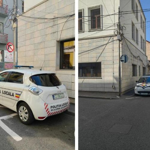 O mașină a Poliției Locale din Cluj-Napoca parcata ilegal în intersecție