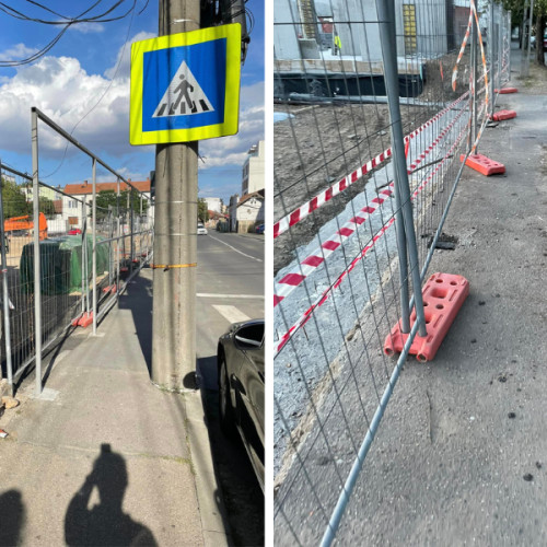 Trotuarul de la intersectia strazilor Lalelelor si Somesului din Cluj-Napoca, aproape impracticabil