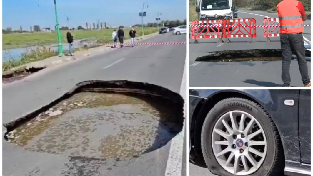 Groapă imensă pe drumul dintre Năvodari și Lumina, mai multe mașini grav avariate