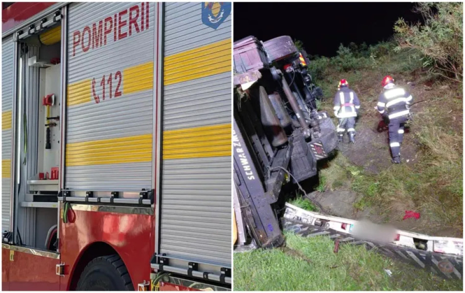 Tir răsturnat pe Autostrada Transilvania fără victime, doar pagube materiale