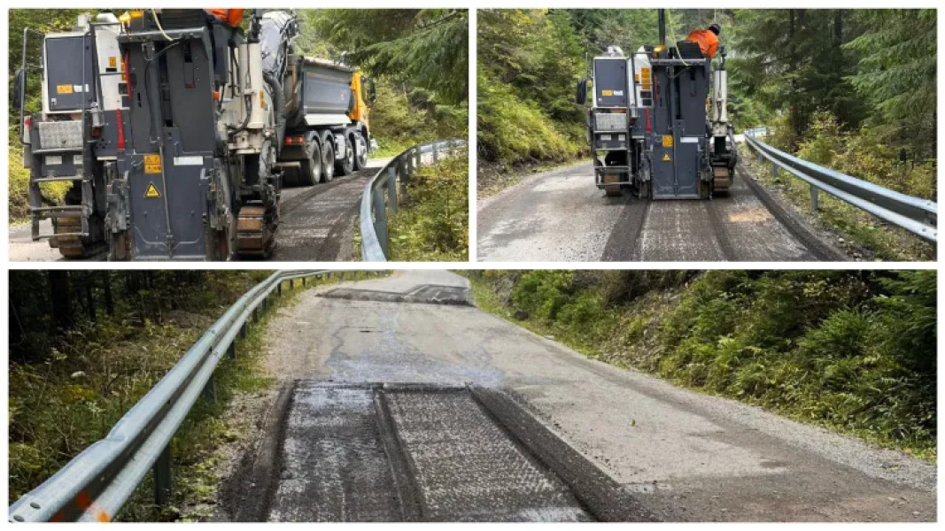 Lucrări de întreținere pe drumul județean din defileul Răcătău în județul Cluj