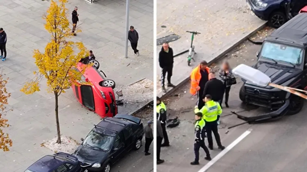 Accident grav în Cluj-Napoca, o mașină a fost aruncată pe trotuar în Grigorescu