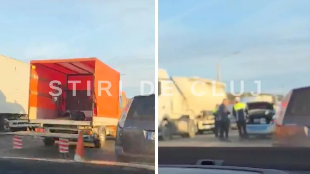 Accident rutier la Jucu implicând autospecială de poliție: trafic blocat, fără victime