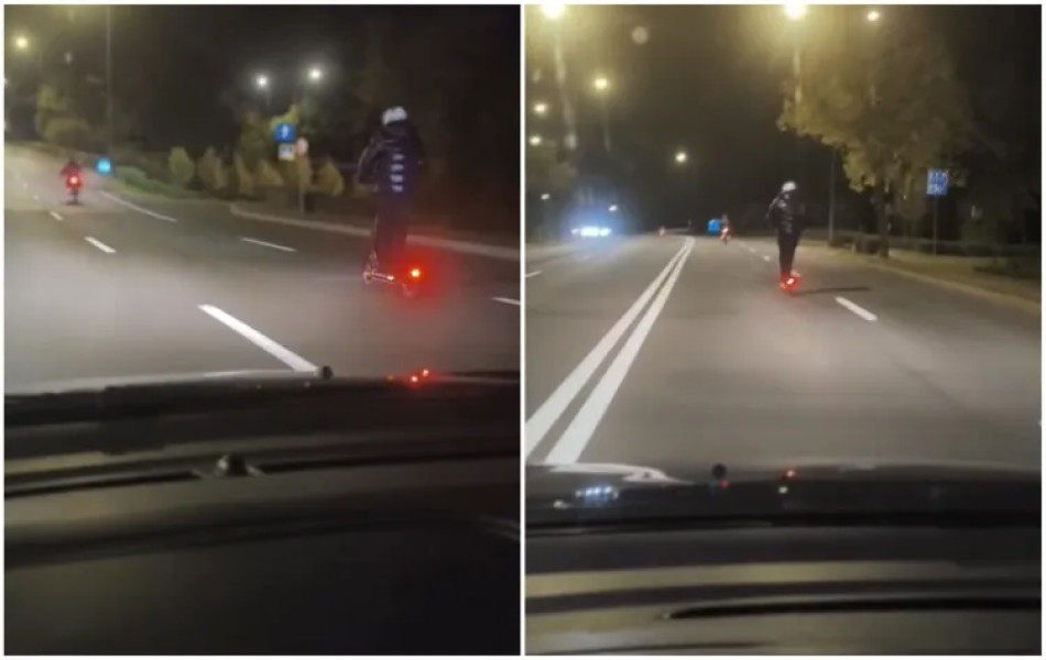 Tânăr pe trotinetă și motocicletă cu numere galbene, filmate în trafic pe varianta Grigorescu–Mănăștur