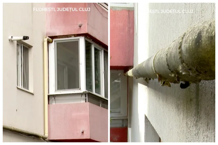 Conductă de gaze periculoasă pe balconul unui bloc din Florești
