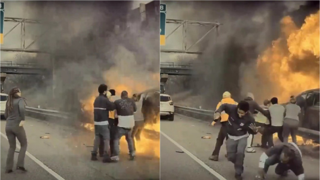 Video: Șofer dramatic salvat din mașina cuprinsa de flăcări pe autostrada din St. Paul, Minnesota
