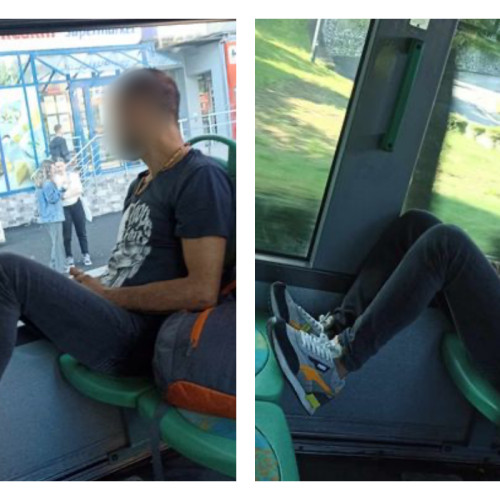 Tânăr surprins cu picioarele pe scaun într-un autobuz în Cluj: „Fără bun simț și necivilizați” - FOTO